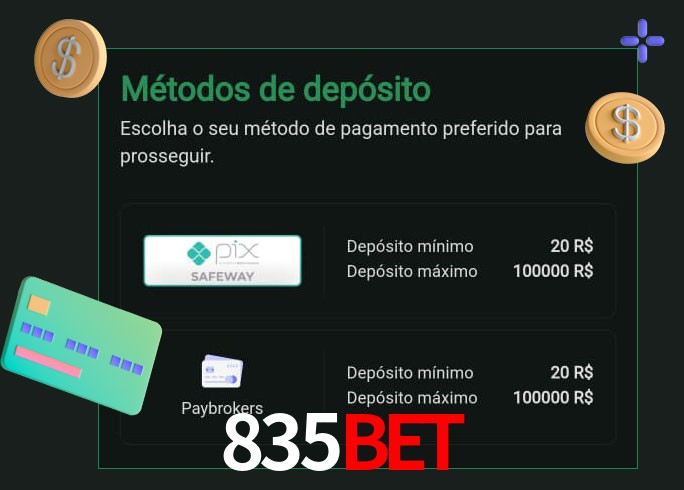 O cassino 835Bet oferece uma grande variedade de métodos de pagamento